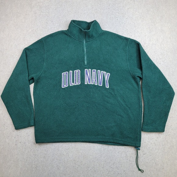 Vintage Old Navy Fleece Sweater Mens Large Green 1/4 Zip Pullover Mock Neck - Picture 1 of 8